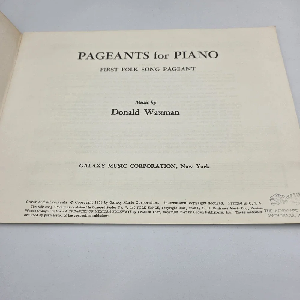 Pageants for Piano First Folk Song Pageant 1958 By Donald Waxman Galaxy